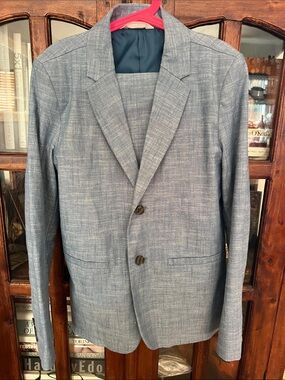 Kid’s Light Blue Textured Two-Button Blazer and Trousers